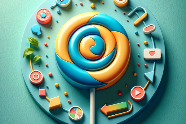 DALL·E 2024-01-06 03.42.18 - Photorealistic image of a candy lollipop on a solid color background, representing the execution of transformation in a business. The lollipop is surr
